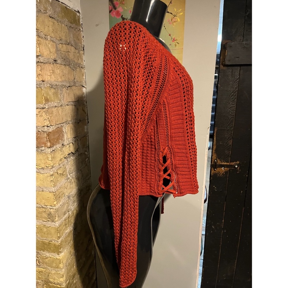 Dark Orange Crochet Aerie Cropped Long Sleeve Sweater - Picture 3 of 4